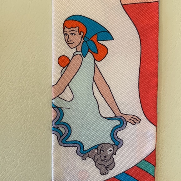 💖 Hermes Carres Volants Twilly in Grenadine / Blanc / Bleu - Picture 9 of 13